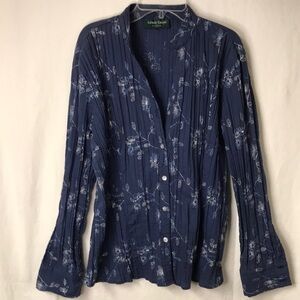 Lemon Grass Studio Women’s Floral Blouse Embroidered Long sleeve Blue